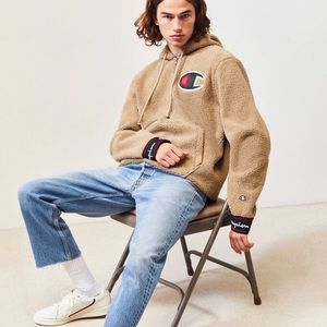 small tan champion half zip up sherpa